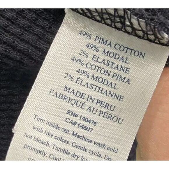 Faherty Shirt Womens Medium Black Thermal Waffle Long John Pima Cotton - Picture 8 of 10